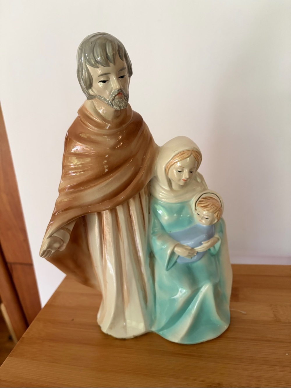 Vintage Dickson of Japan Ceramic Holy Family Figurine. Brown Teal MCM colors